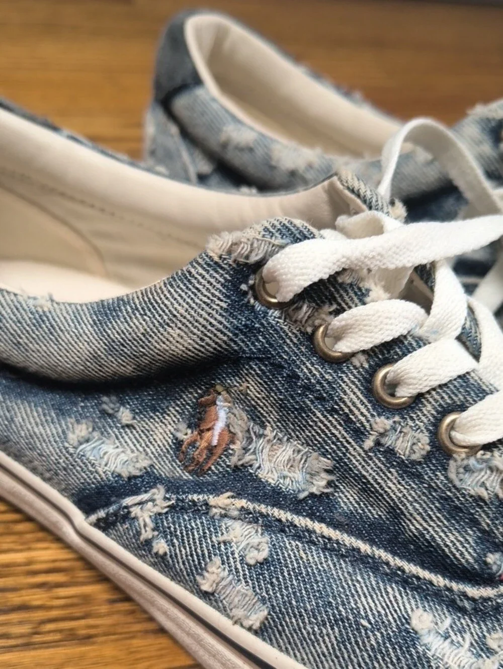 Polo by Ralph Lauren Distressed Denim Lace-Up Sneakers in Blue